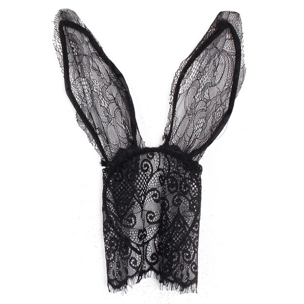 

Sexy Hot Black Flowers Lace Rabbit Bunny Ears Headbrand Club Wear